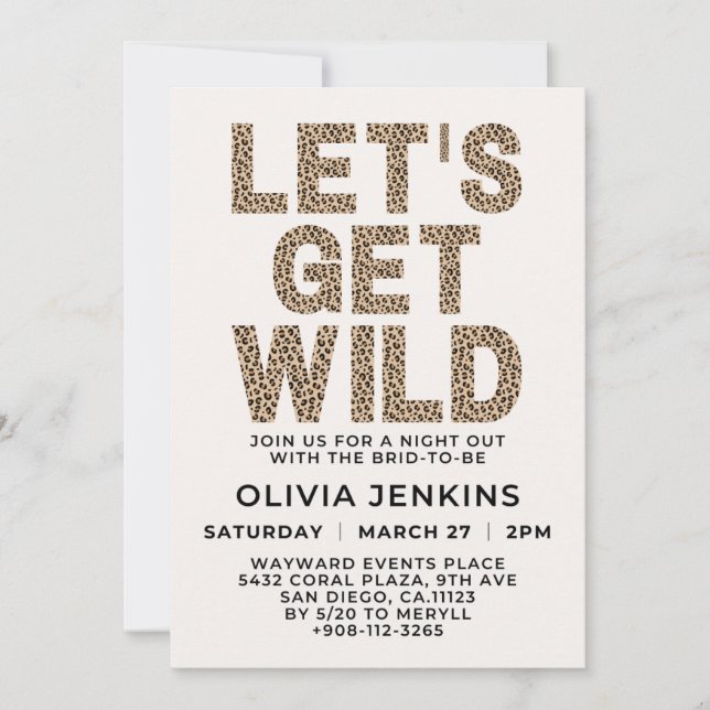 Let's Get Wild Animal  Print Bachelorette Party Invitation (Front)