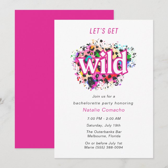 Let's Get Wild Cheetah Bachelorette Party  Invitation (Front/Back)