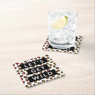 Let's Get Wild Cheetah Bachelorette Party Square Paper Coaster