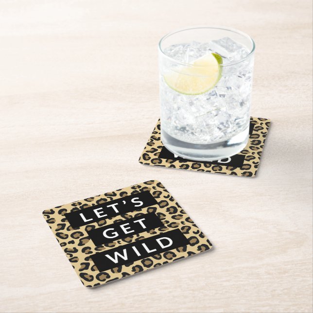 Let's Get Wild Cheetah Bachelorette Party Square Paper Coaster (Insitu)