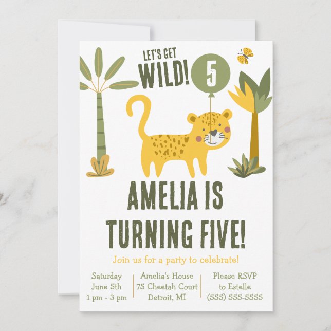 Let's Get Wild! Cheetah, Leopard, Safari Birthday Invitation (Front)