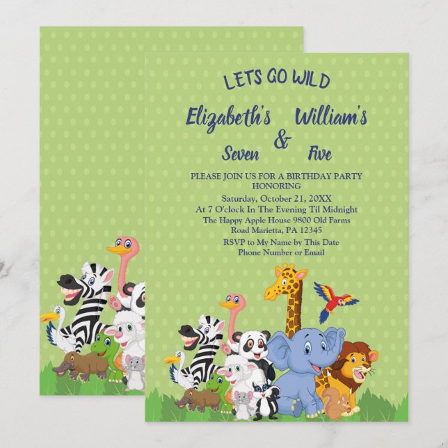 Lets Get Wild  double Joint Birthday Invitation (Front/Back)