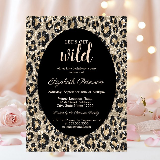 Let's Get Wild Glitter Leopard Print Bachelorette  Invitation (Creator Uploaded)