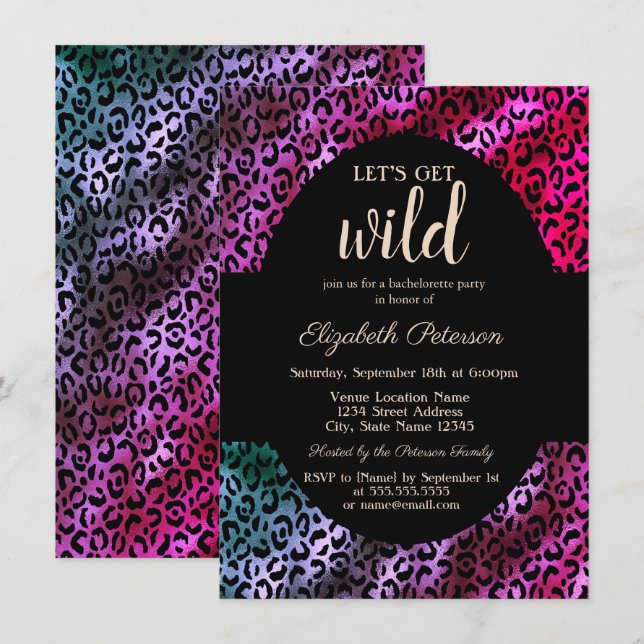 Let's Get Wild Gold Leopard Print Purple Invitation (Front/Back)