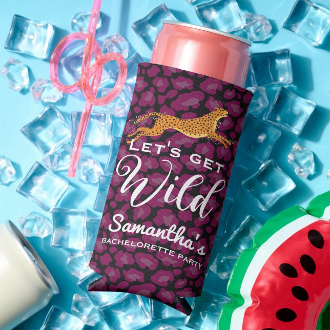 Let's Get Wild Leopard Cheetah Print Bachelorette Seltzer Can Cooler (In Situ Summer)