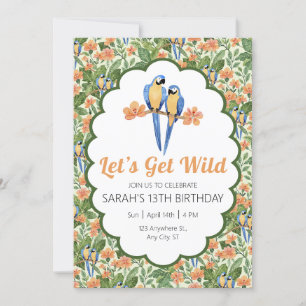 Let's Get Wild Macaw Jungle Tropical Birthday Invitation