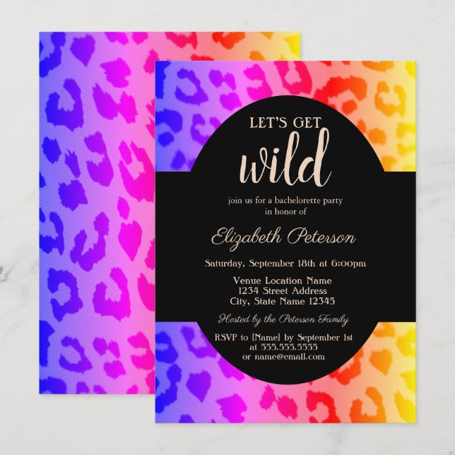 Let's Get Wild Ombre Leopard Print  Bachelorette   Invitation (Front/Back)