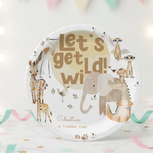 Let's get wild safari animals kids birthday paper plate
