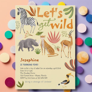 Let's get wild safari animals kids birthday party invitation