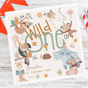 Let's get wild safari animals kids birthday party napkin