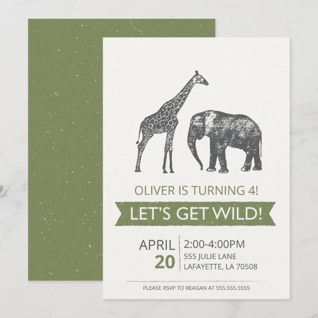 Let's Get Wild Safari Birthday Party Invitation (Front/Back)