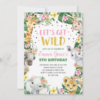 Let's Get Wild Safari Jungle Birthday Invitation 