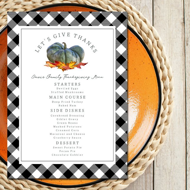 Let's Give Thanks Blue Gourd Plaid Thanksgiving  Menu (Creator Uploaded)
