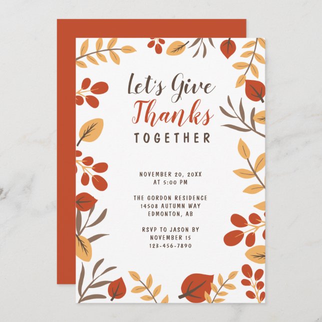 Let's Give Thanks Thanksgiving Dinner Fall Foliage Invitation (Front/Back)