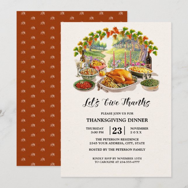 Let's Give Thanks. Thanksgiving Dinner  Invitation (Front/Back)