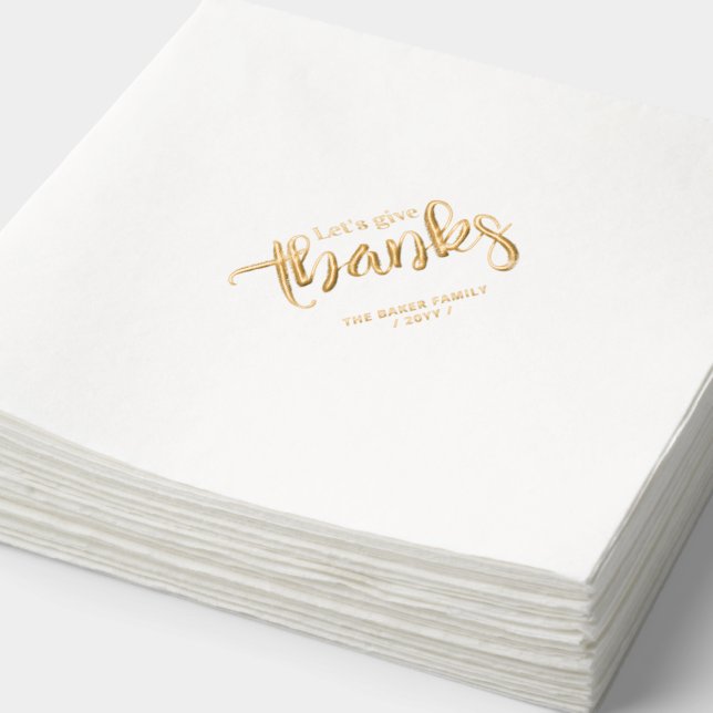 Let's give Thanks Thanksgiving Party Personalized Foil Napkins (Detail)