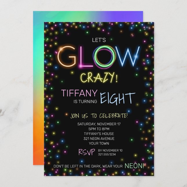 Let's Glow Crazy Birthday Party Invitation (Front/Back)