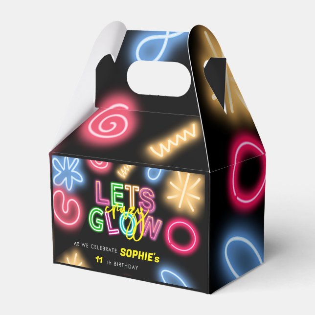 Let's glow crazy neon birthday laser party favor box (Front Side)