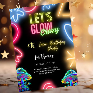 Let's glow crazy neon birthday laser party invitation