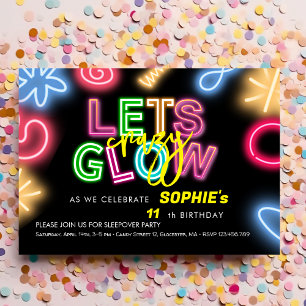 Let's glow crazy neon birthday laser party invitation
