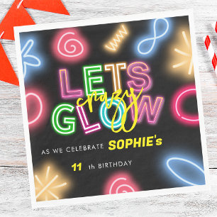 Let's glow crazy neon birthday laser party napkin