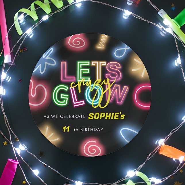Let's glow crazy neon birthday laser party paper plate (Creator Uploaded)