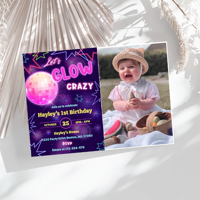 Let's GLOW Crazy Neon Colourful Birthday Party  Invitation (Creator Uploaded)