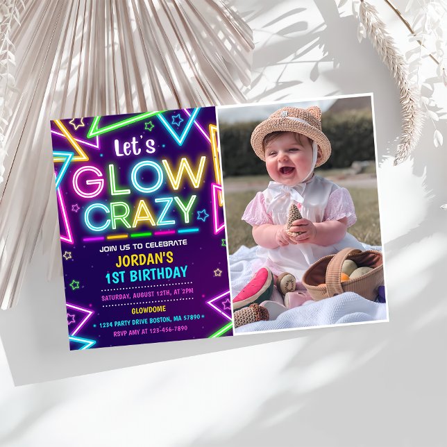 Let's GLOW Crazy Neon Colourful Birthday Photo Invitation (Creator Uploaded)