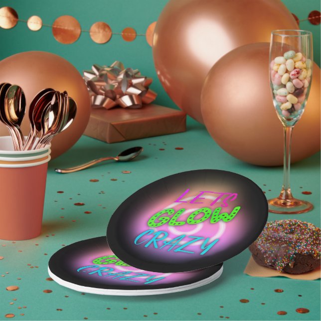 Let's Glow Crazy Neon Skating Birthday  Paper Plate (Multi)