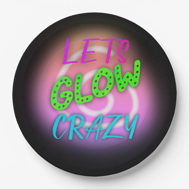 Let's Glow Crazy Neon Skating Birthday  Paper Plate (Front)