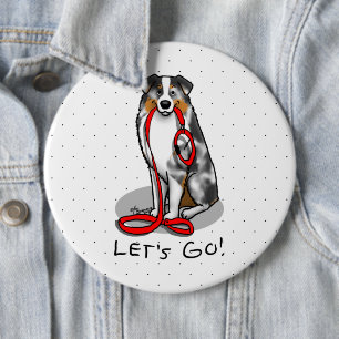 Let's Go! Australian Shepherd (blue merle tan/w 1) 6 Inch Round Button