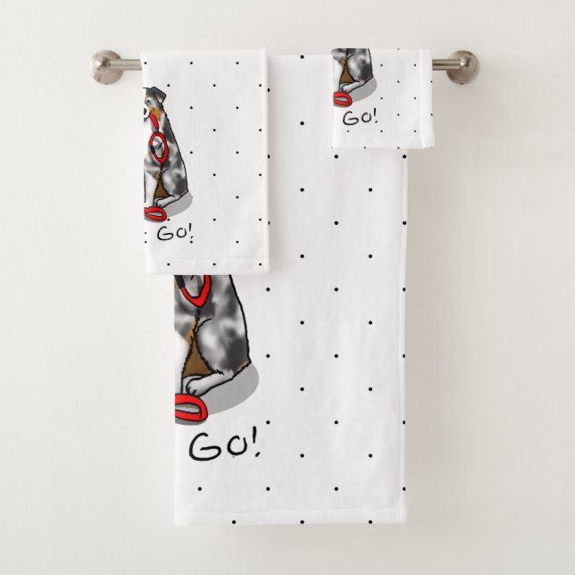Let's Go! Australian Shepherd (blue merle tan/w 1) Bath Towel Set (Insitu)