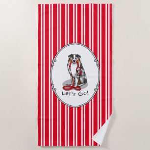 Let's Go! Australian Shepherd (blue merle tan/w 1) Beach Towel
