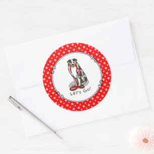 Let's Go! Australian Shepherd (blue merle tan/w 1) Classic Round Sticker