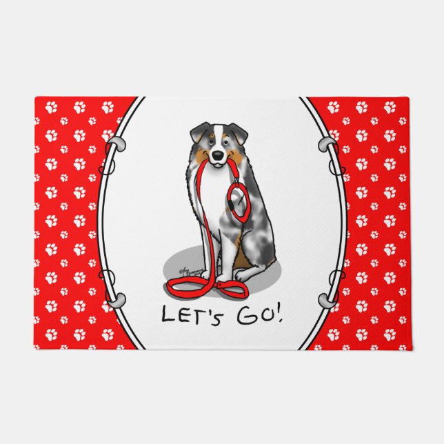 Let's Go! Australian Shepherd (blue merle tan/w 1) Doormat (Front)