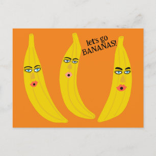 LET'S GO BANANAS Funny Cute Whimsical Party Custom Postcard