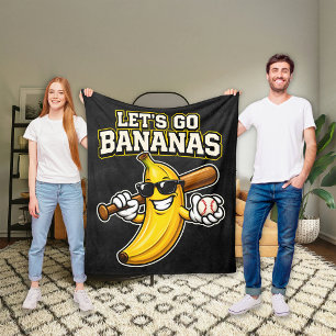 Lets Go Bananas Retro Baseball Banana Funny Fleece Blanket