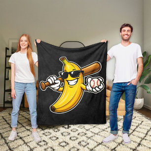 Lets Go Bananas Retro Baseball Banana Funny Fleece Blanket