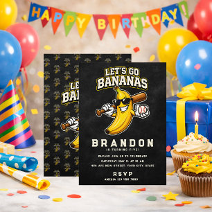 Lets Go Bananas Retro Baseball Banana Funny Invitation