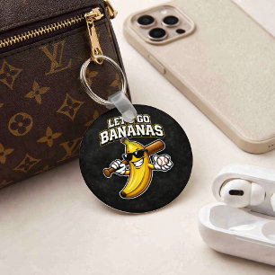 Lets Go Bananas Retro Baseball Banana Funny Keychain