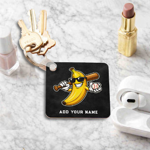 Lets Go Bananas Retro Baseball Banana Funny Keychain