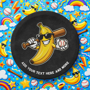 Lets Go Bananas Retro Baseball Banana Funny Paper Plate