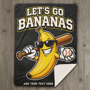 Lets Go Bananas Retro Baseball Banana Funny Sherpa Blanket