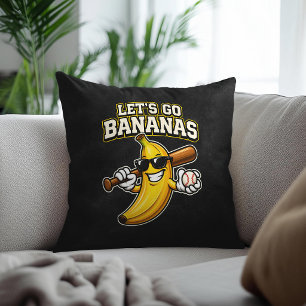 Lets Go Bananas Retro Baseball Banana Funny Throw Pillow