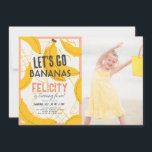 Let's Go Bananas Yellow & Pink Girl Birthday Photo Invitation<br><div class="desc">This cute,  retro,  and modern "let's go bananas" Girl's birthday photo invitation card features bananas and doodles on a cream background framed by a pink border. The reverse side features a light pink background with banana patterns. Personalize it for your needs. You can find matching products at my store.</div>