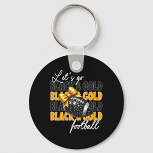 Let's Go Black And Gold Football Bow  Keychain