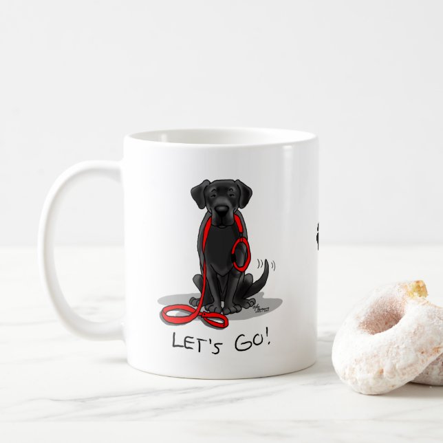 Let's Go! Black Labrador Retriever - Cute Dog Coffee Mug (With Donut)