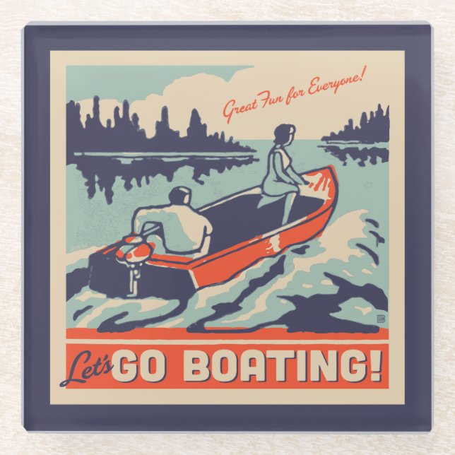 Let's Go Boating Glass Coaster (Front)