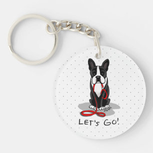 Let's Go! Boston Terrier (black) Funny dog Keychain