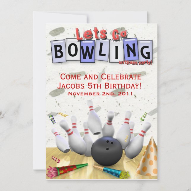 Let's Go Bowling Birthday Party Invitation (Front)